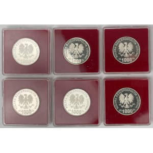 Próba Ag 1.000 złotych 1985 Wiewiórka - zestaw (6szt)