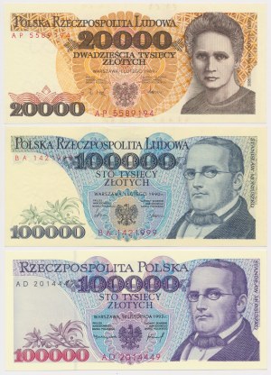 20,000 zloty and 2x 100,000 zloty 1989-1993 - set (3pcs)