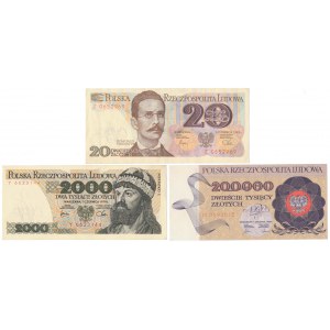 20, 2.000 i 200.000 zł 1979-1989 - zestaw (3szt)