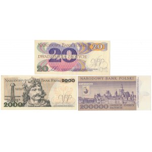 20, 2.000 i 200.000 zł 1979-1989 - zestaw (3szt)