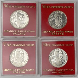 Próba Ag 50 złotych 1972 Fryderyk Chopin - zestaw (4szt)