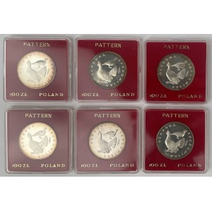 Próba Ag 100 złotych 1980 Głuszce - zestaw (6szt)