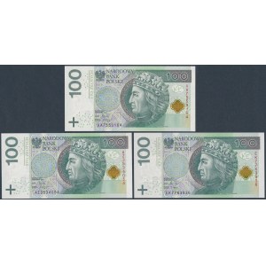 100 zł 2012-2018 - AA, AZ, EK - zestaw (3szt)