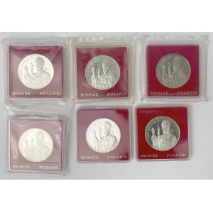 Próba Ag 1.000 złotych 1982 Jan Paweł II - zestaw (6szt)