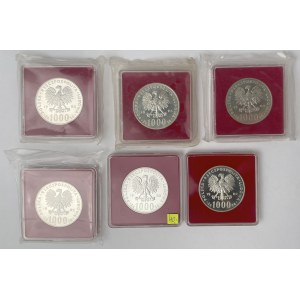 Próba Ag 1.000 złotych 1982 Jan Paweł II - zestaw (6szt)