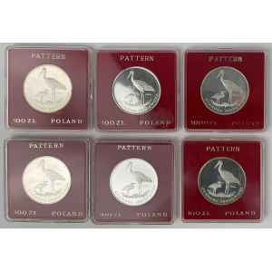 Próba Ag 100 złotych 1982 Bocian - zestaw (6szt)