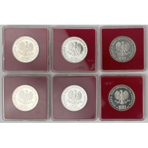 Próba Ag 100 złotych 1982 Bocian - zestaw (6szt)