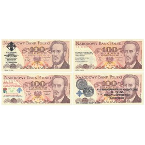 100 zł 1986-1988 - z nadrukami okolicznościowymi (4szt)