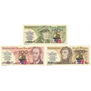 50, 100 i 500 zł 1982-1988 - z nadrukami PTN Gliwice (3szt)