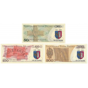 50, 100 i 500 zł 1982-1988 - z nadrukami PTN Gliwice (3szt)
