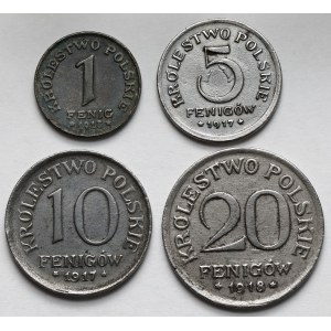 Królestwo Polskie, 1-20 fenigów 1917-1918 - zestaw (4szt)