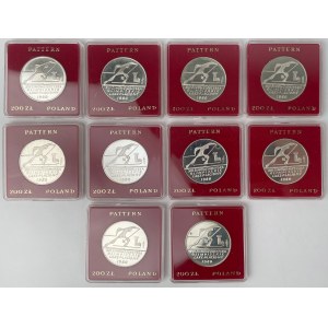 Próba Ag 200 złotych 1980 Lake Placid - narciarz - zestaw (10szt)