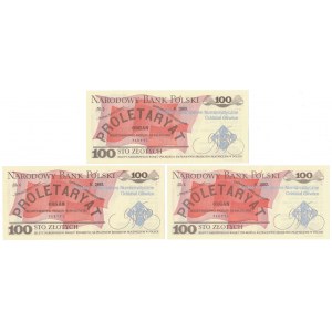 100 zł 1986 - SR - z nadrukami PTN (3szt)