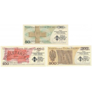 50, 100 i 500 zł 1982-1988 - z nadrukami okolicznościowymi (3szt)