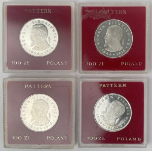 Próba Ag 100 złotych 1977 Henryk Sienkiewicz - zestaw (4szt)