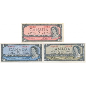 Kanada, 2, 5 i 20 Dollars 1954 - zestaw (3szt)