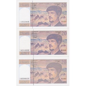 Francja, 20 Francs 1991-1997 - zestaw (3szt)