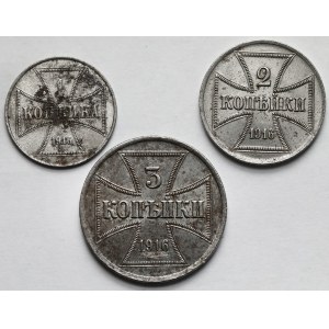 Ober-Ost. 1-3 kopiejki 1916-A, Berlin - zestaw (3szt)