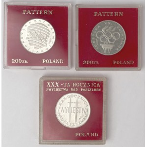 Próba Ag 200 złotych 1975 i 1976 - zestaw (3szt)