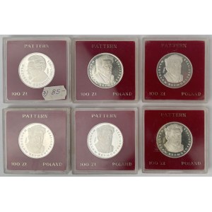 Próba Ag 100 złotych 1977 Władysław Reymont - zestaw (6szt)