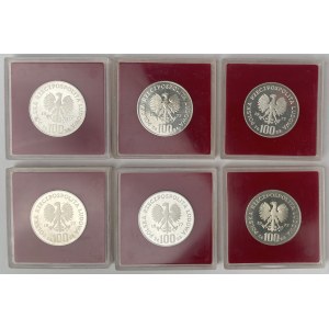 Próba Ag 100 złotych 1977 Władysław Reymont - zestaw (6szt)