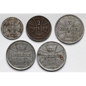 Ober-Ost. 1-3 kopiejki 1916-A i J, Berlin i Hamburg - zestaw (5szt)