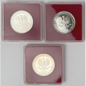 Próba Ag 100 złotych 1980 Głuszce - zestaw (3szt)