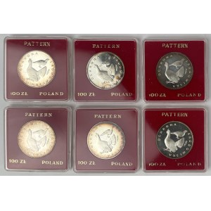 Próba Ag 100 złotych 1980 Głuszce - zestaw (6szt)