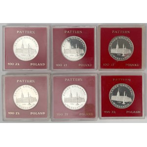 Próba Ag 100 złotych 1975 Zamek Królewski w Warszawie - zestaw (6szt)