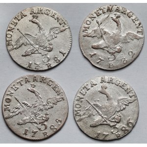 Śląsk, Fryderyk II Wielki, 3 krajcary 1781-1786-B, Wrocław - zestaw (4szt)