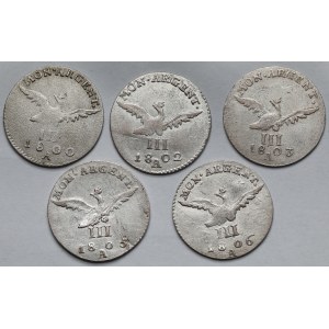 Prusy, Friedrich Wilhelm III, 3 grosze 1800-1806-A, Berlin - zestaw (5szt)