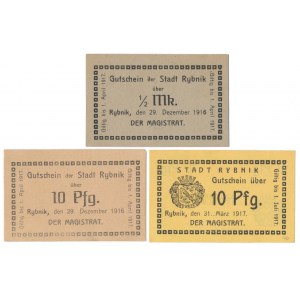 Rybnik, 10 pfg i 1/2 mk 1916 i 10 pfg 1917 - zestaw (3szt)