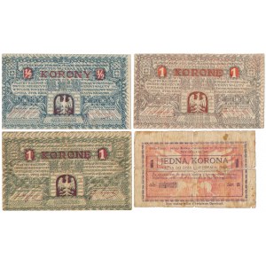Kraków 1/2, 2x 1 kr i Nowy Sącz, Składnica i Sklep Kółka Rolniczego 1 kr - zestaw (4szt)