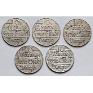 Gdańsk, 10 fenigów 1923 - zestaw (5szt)