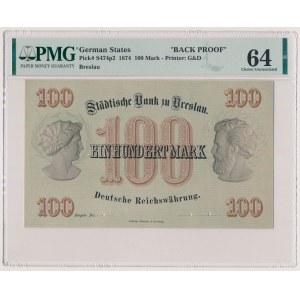 Wrocław, 100 marek 1874 - druk próbny rewersu