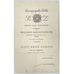 II RP, Złoty Krzyż Zasługi - Gontarczyk - z dyplomem dla Inż. Architekta Wiktora Strokołowskiego