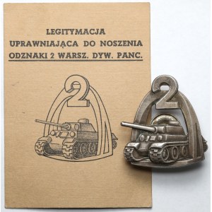 PSZnZ, Odznaka, 2 Warszawska Dywizja Pancerna + legitymacja
