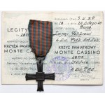 PSZnZ, Krzyż Monte Cassino [28713] + legitymacja - dla Bombardiera