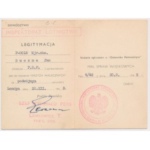 PSZnZ, Legitymacja do Krzyża Walecznych 1943 - dla Majora Obserwatora Buczma Jana