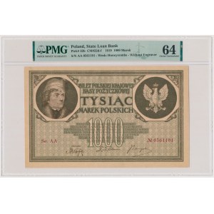 1.000 marek 1919 Maj - Ser.AA - 7 cyfr - PMG 64