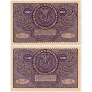 1.000 marek 1919 Sierpień - I Serja BY (Mił.29b) - numery kolejne (2szt)