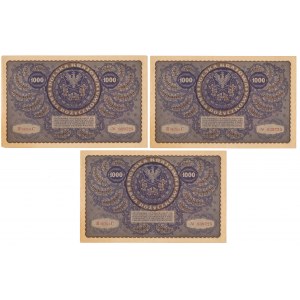1.000 marek 1919 Sierpień - III Serja C (Mił.29e) - zestaw (3szt)