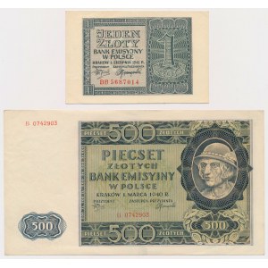 500 zł 1940 i 1 zł 1941 - zestaw (2szt)