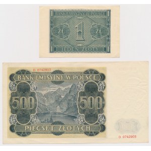 500 zł 1940 i 1 zł 1941 - zestaw (2szt)