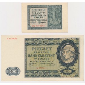 500 zł 1940 i 1 zł 1941 - zestaw (2szt)