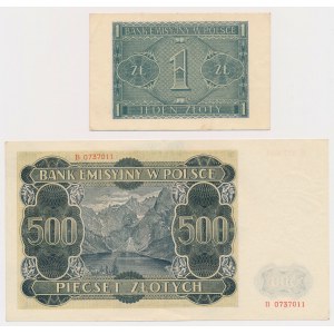 500 zł 1940 i 1 zł 1941 - zestaw (2szt)