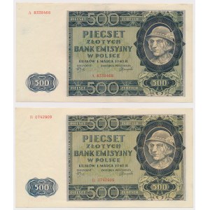 500 złotych 1940 - A, B - zestaw (2szt)