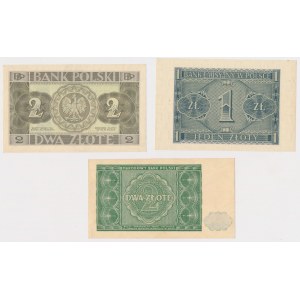 Zestaw 2 zł 1936, 1 zł 1941 i 2 zł 1946 (3szt)