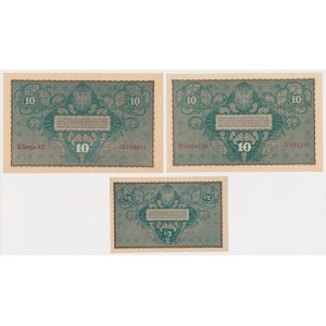 2x 10 mkp 1919 Sierpień i 1/2 mkp 1920 - zestaw (3szt)