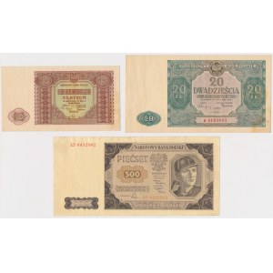10, 20 zł 1946 i 500 zł 1948 - zestaw (3szt)